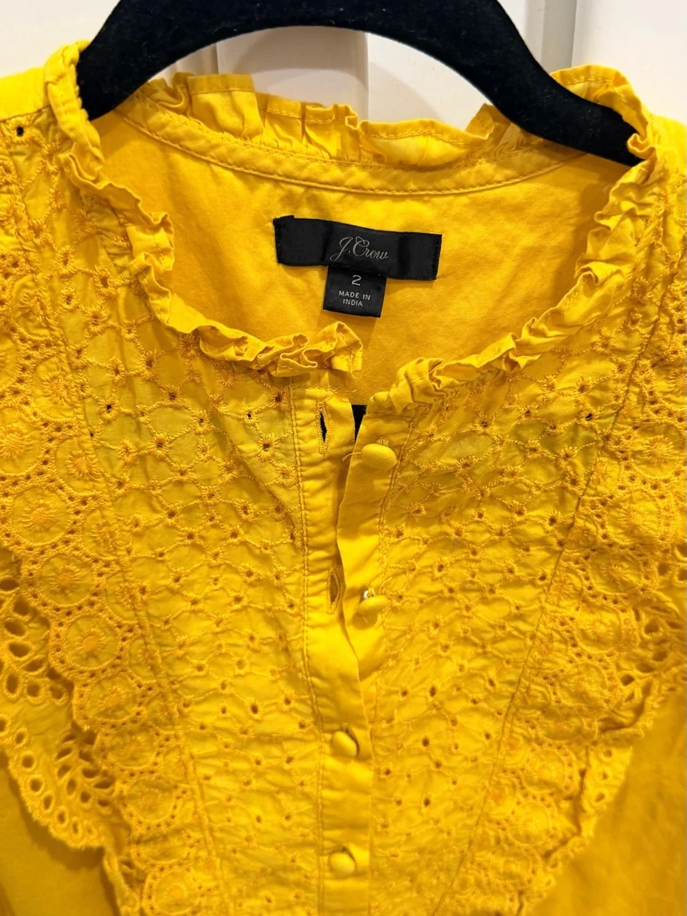 J. Crew Bright Yellow Lace-Front Peasant Blouse